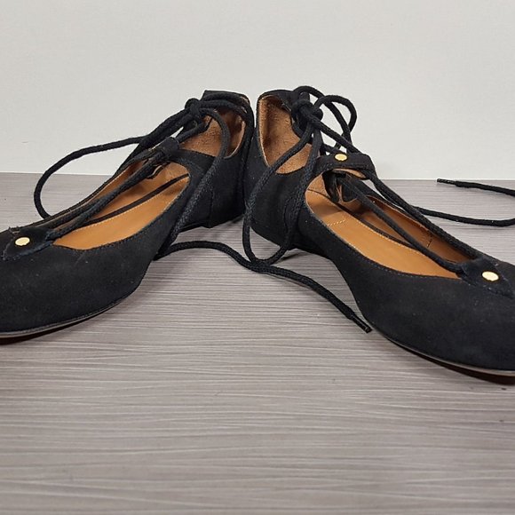 Choe 'Foster' Black Suede Lace-Up Ballet Flat Womens Size 4 / 34 - Picture 11 of 14